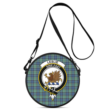 Leslie Hunting Ancient Tartan Round Satchel Bags with Family Crest