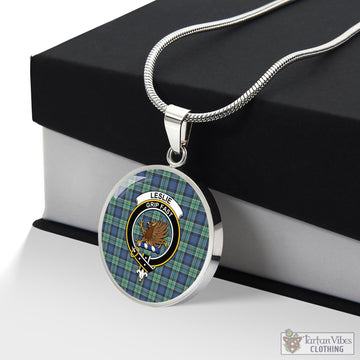 Leslie Hunting Ancient Tartan Circle Necklace with Family Crest