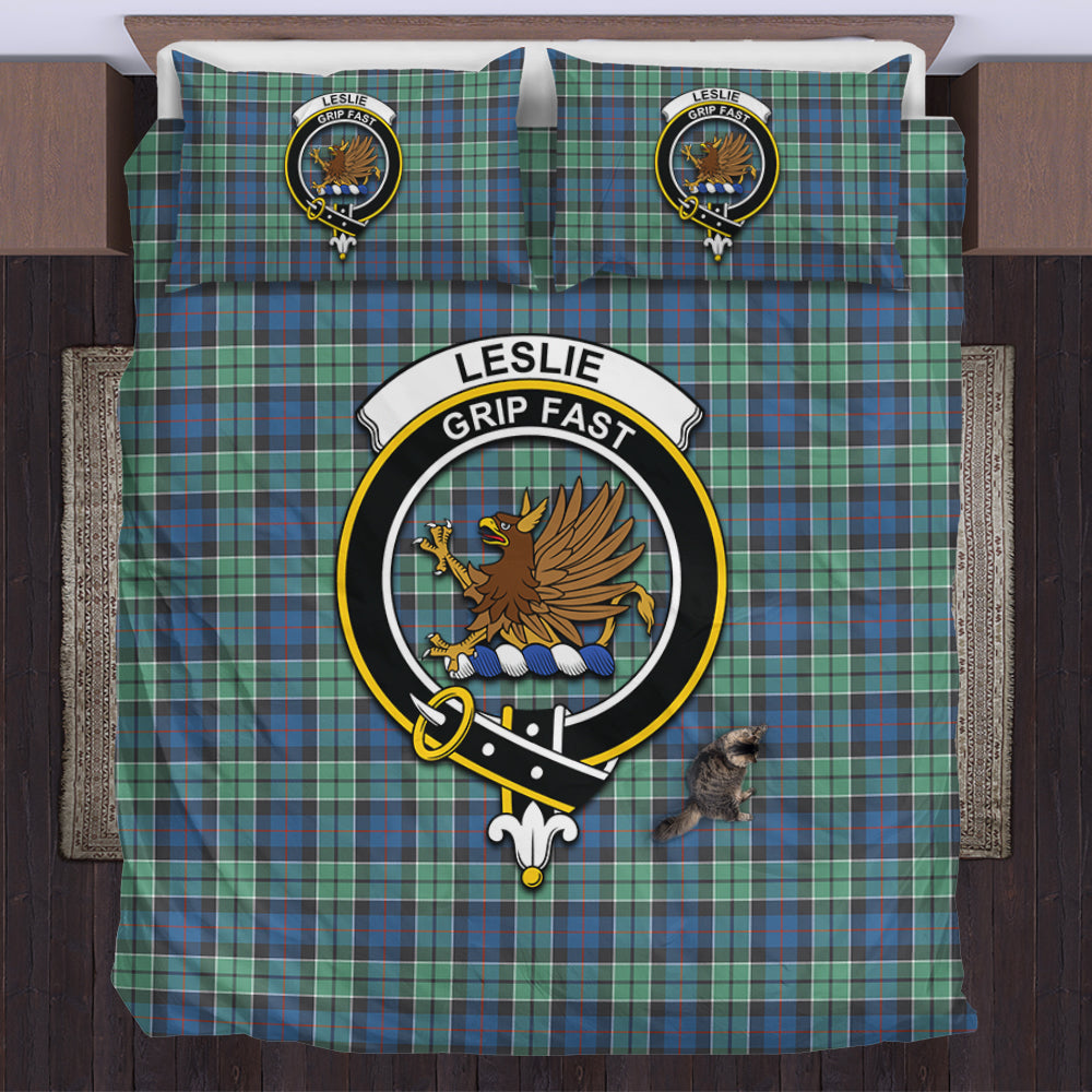 leslie-hunting-ancient-tartan-bedding-set-with-family-crest