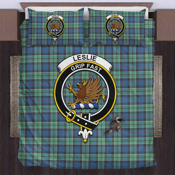 Leslie Hunting Ancient Tartan Bedding Set with Family Crest