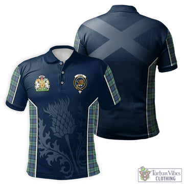 Leslie Hunting Ancient Tartan Men's Polo Shirt with Family Crest and Scottish Thistle Vibes Sport Style
