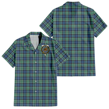 Leslie Hunting Ancient Tartan Short Sleeve Button Down Shirt with Family Crest