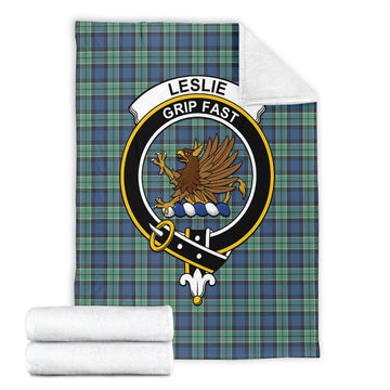 Leslie Hunting Ancient Tartan Blanket with Family Crest