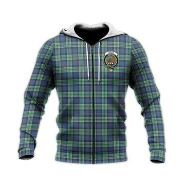 Leslie Hunting Ancient Tartan Knitted Hoodie with Family Crest