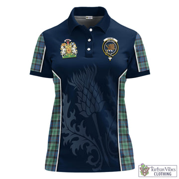 Leslie Hunting Ancient Tartan Women's Polo Shirt with Family Crest and Scottish Thistle Vibes Sport Style