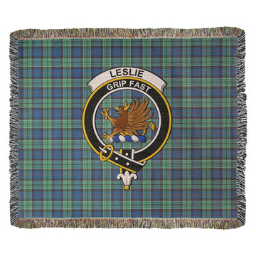 Leslie Hunting Ancient Tartan Woven Blanket with Family Crest