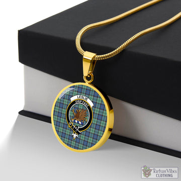 Leslie Hunting Ancient Tartan Circle Necklace with Family Crest