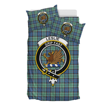 Leslie Hunting Ancient Tartan Bedding Set with Family Crest