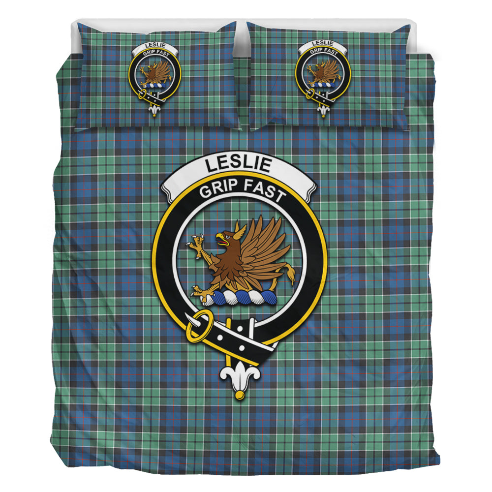 leslie-hunting-ancient-tartan-bedding-set-with-family-crest