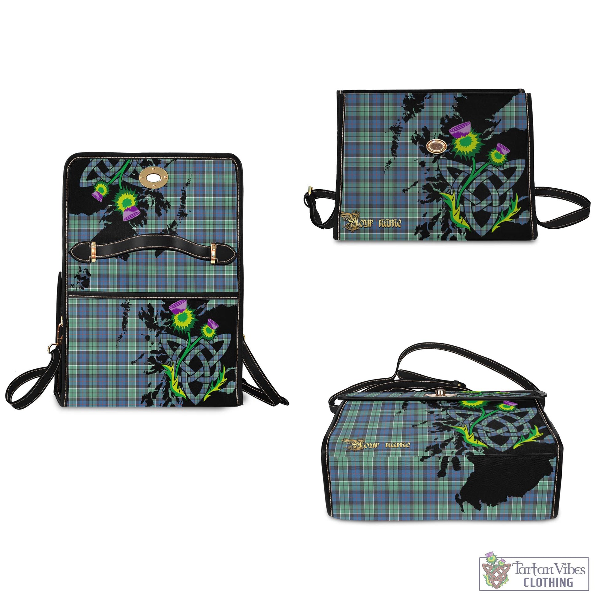 Tartan Vibes Clothing Leslie Hunting Ancient Tartan Waterproof Canvas Bag with Scotland Map and Thistle Celtic Accents