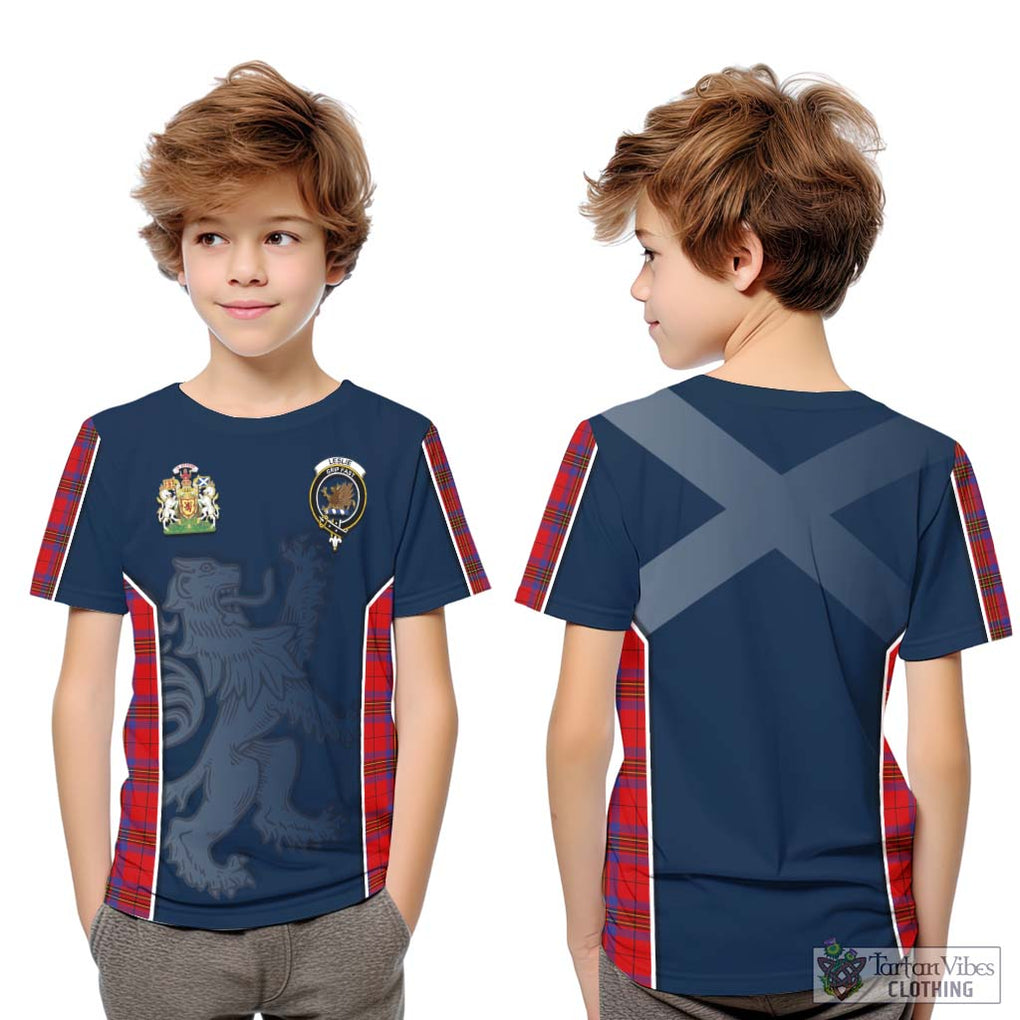 Leslie Tartan Kid T-Shirt with Family Crest and Lion Rampant Vibes Sport Style Youth XL Size14 - Tartan Vibes Clothing