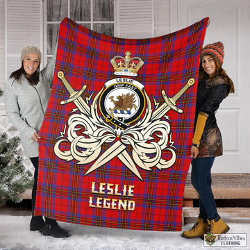Leslie Modern Tartan Blanket with Clan Crest and the Golden Sword of Courageous Legacy