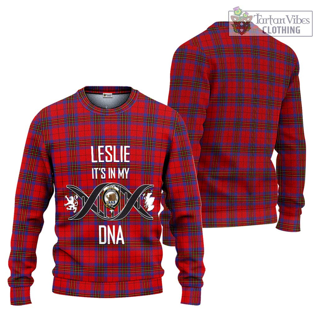 Leslie Tartan Knitted Sweater with Family Crest DNA In Me Style Unisex - Tartanvibesclothing Shop