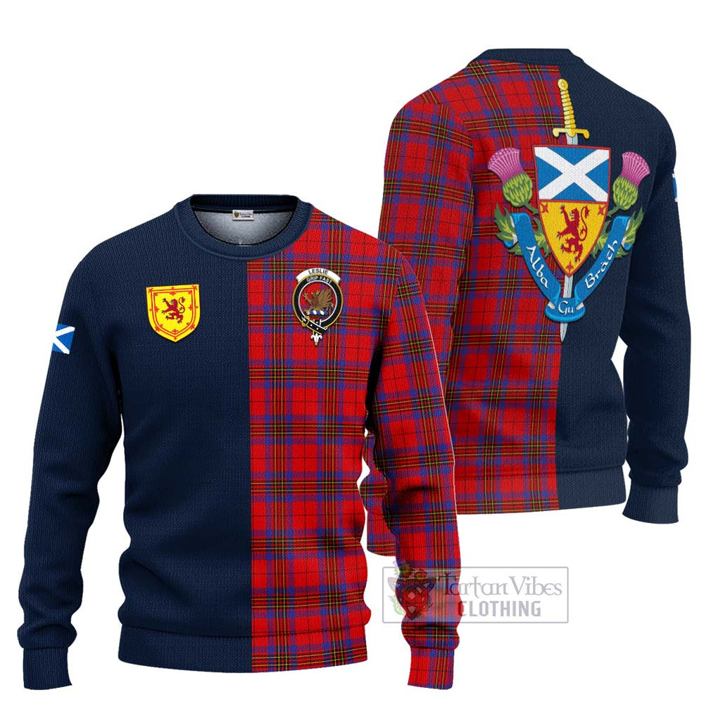 Tartan Vibes Clothing Leslie Modern Tartan Knitted Sweater with Scottish Lion Royal Arm Half Style