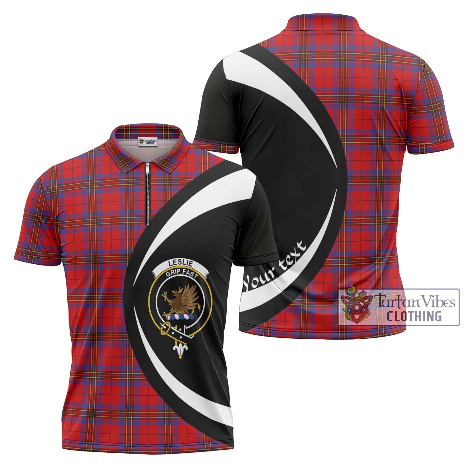 Leslie Tartan Zipper Polo Shirt with Family Crest Circle Style Unisex - Tartan Vibes Clothing
