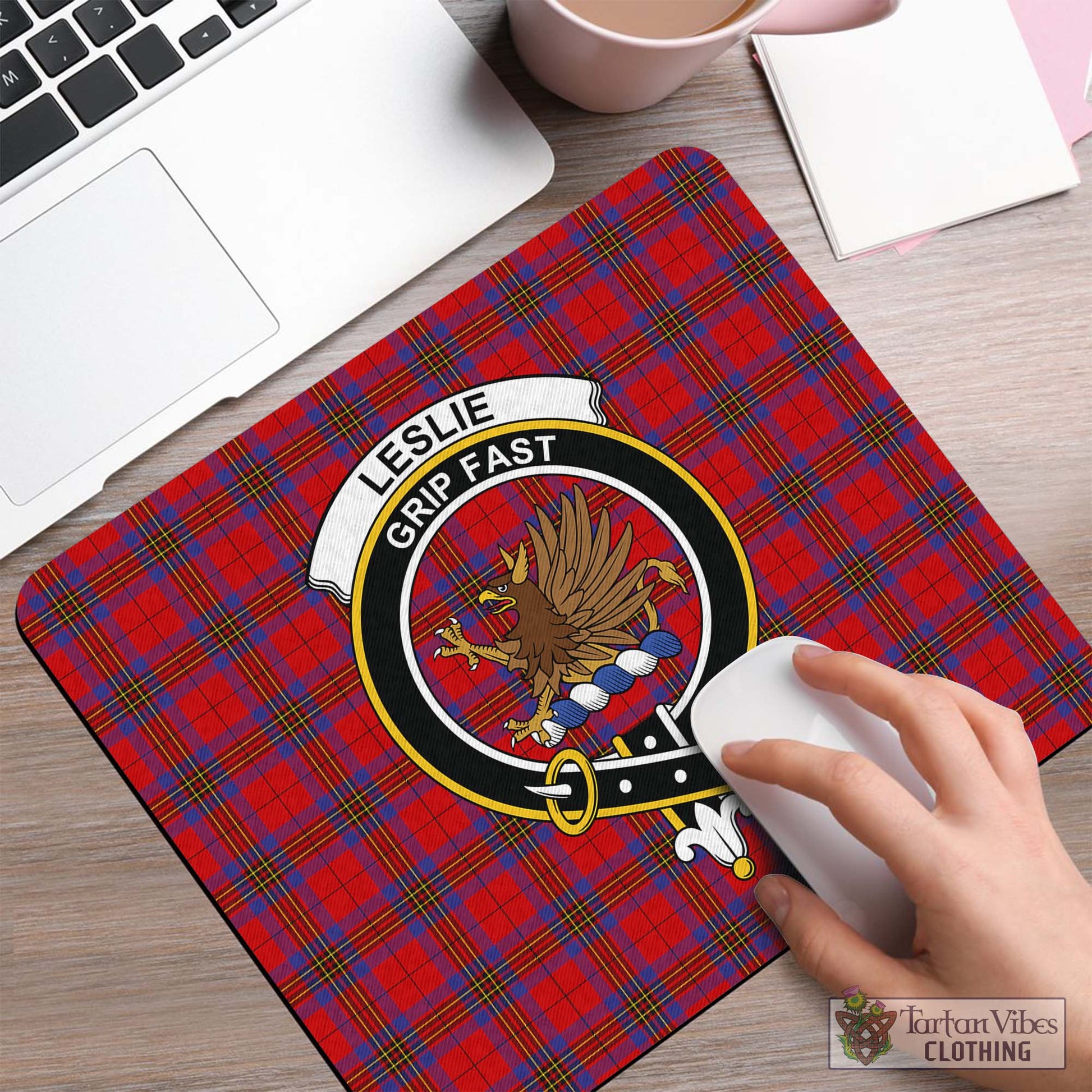 Tartan Vibes Clothing Leslie Modern Tartan Mouse Pad with Family Crest