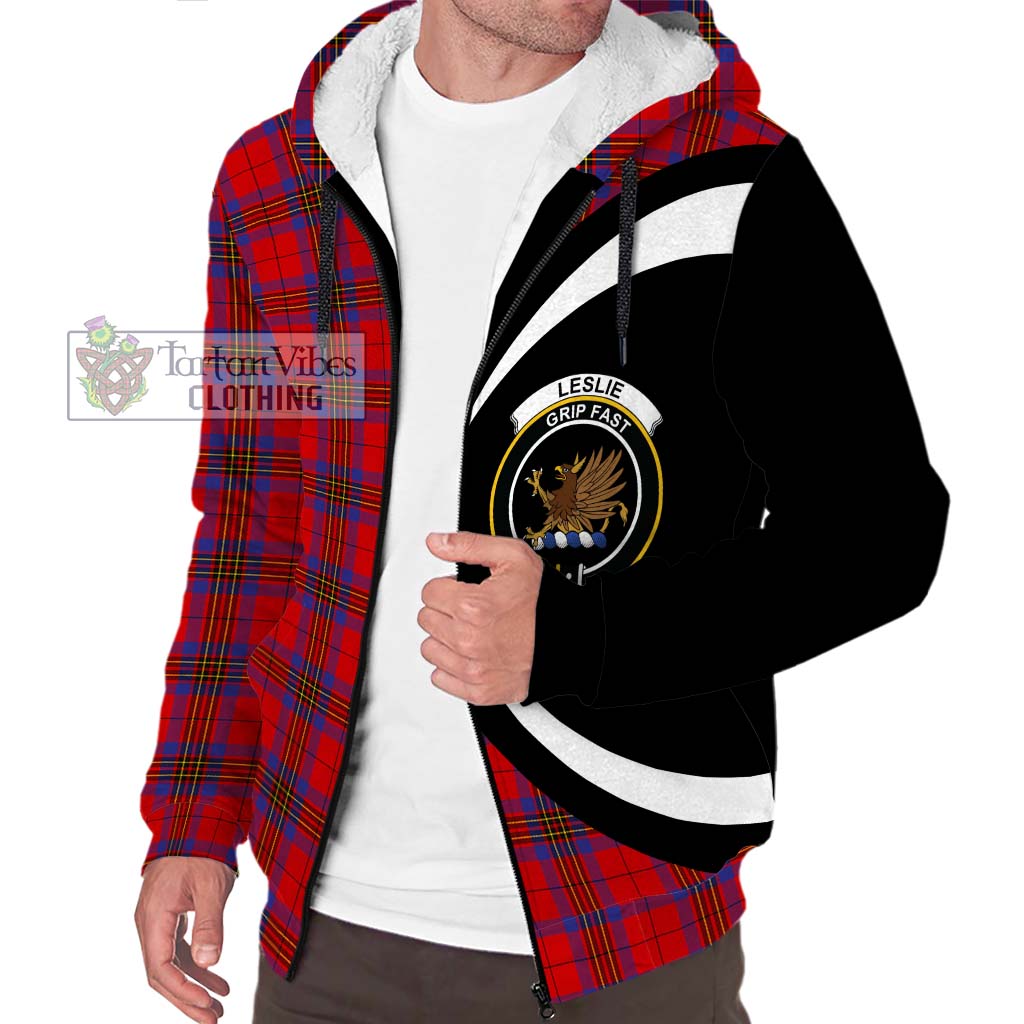 Leslie Tartan Sherpa Hoodie with Family Crest Circle Style Unisex S - Tartan Vibes Clothing