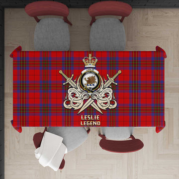 Leslie Modern Tartan Tablecloth with Clan Crest and the Golden Sword of Courageous Legacy