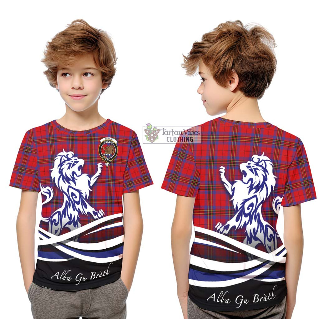 Leslie Tartan Kid T-Shirt with Alba Gu Brath Regal Lion Emblem Youth XL Size14 - Tartanvibesclothing Shop