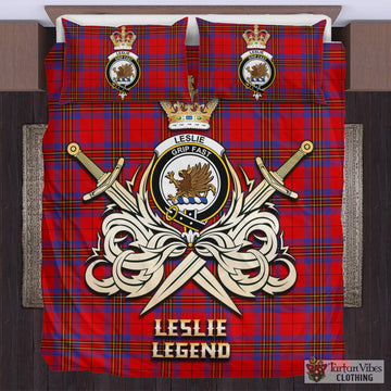 Leslie Tartan Bedding Set with Clan Crest and the Golden Sword of Courageous Legacy