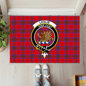 Leslie Tartan Rubber Doormat with Family Crest