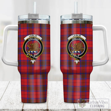 Leslie Modern Tartan and Family Crest Tumbler with Handle
