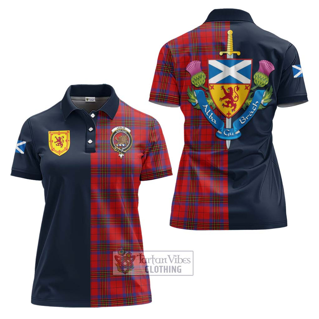 Tartan Vibes Clothing Leslie Modern Tartan Women's Polo Shirt with Scottish Lion Royal Arm Half Style
