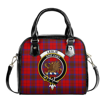 Leslie Tartan Shoulder Handbags with Family Crest