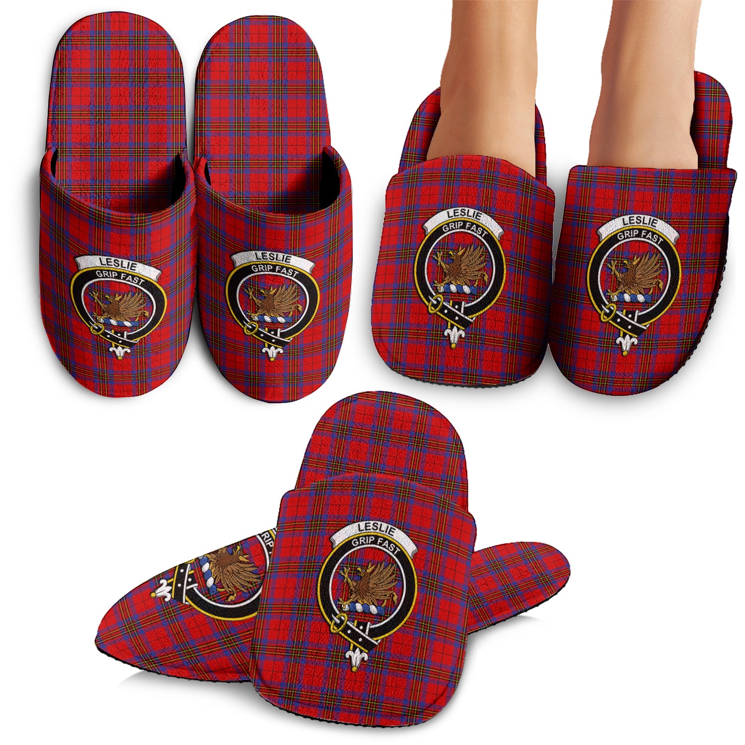 Leslie Modern Tartan Home Slippers with Family Crest - Tartanvibesclothing