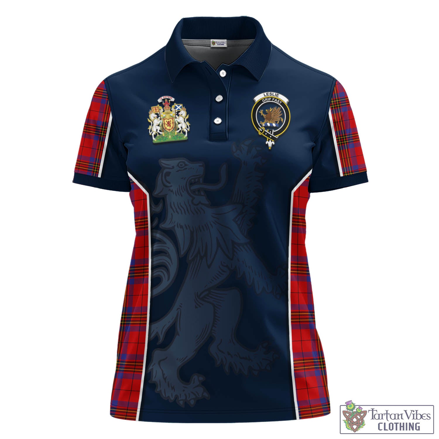 Leslie Tartan Women's Polo Shirt with Family Crest and Lion Rampant Vibes Sport Style - Tartan Vibes Clothing