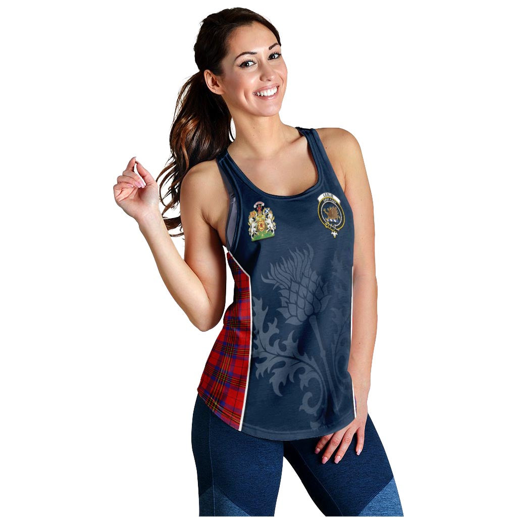 Tartan Vibes Clothing Leslie Modern Tartan Women's Racerback Tanks with Family Crest and Scottish Thistle Vibes Sport Style
