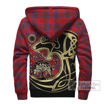 Leslie Tartan Sherpa Hoodie with Family Crest Celtic Wolf Style