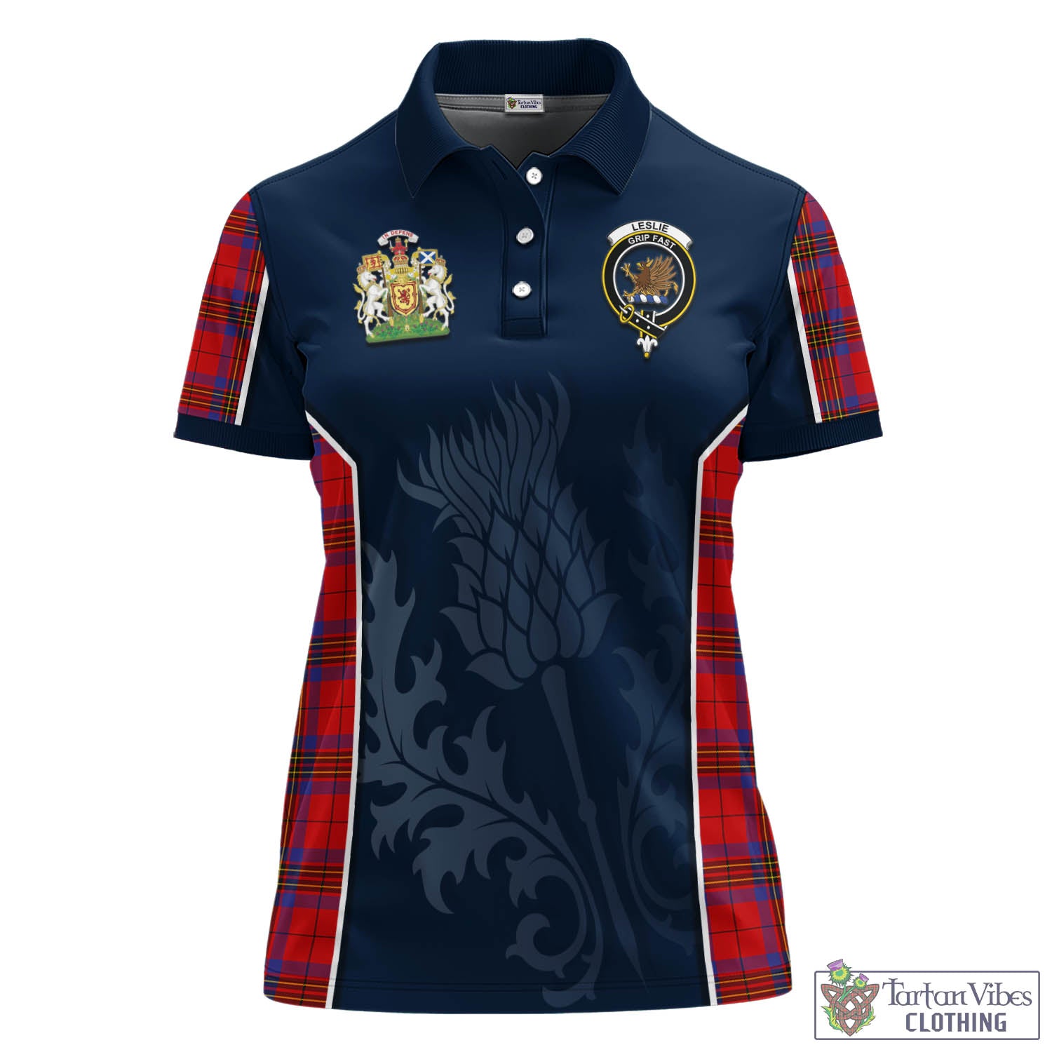 Tartan Vibes Clothing Leslie Modern Tartan Women's Polo Shirt with Family Crest and Scottish Thistle Vibes Sport Style