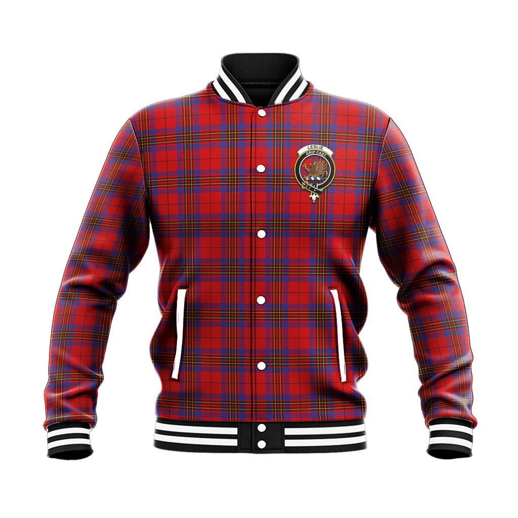 Leslie Tartan Baseball Jacket with Family Crest - Tartan Vibes Clothing