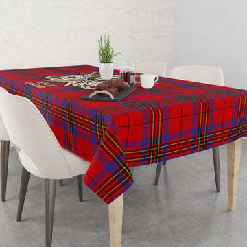 Leslie Modern Tartan Tablecloth with Clan Crest and the Golden Sword of Courageous Legacy