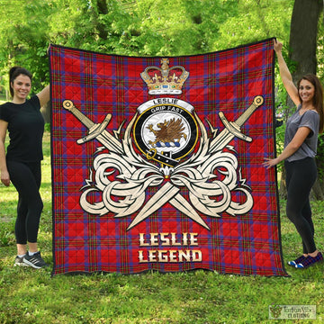 Leslie Modern Tartan Quilt with Clan Crest and the Golden Sword of Courageous Legacy