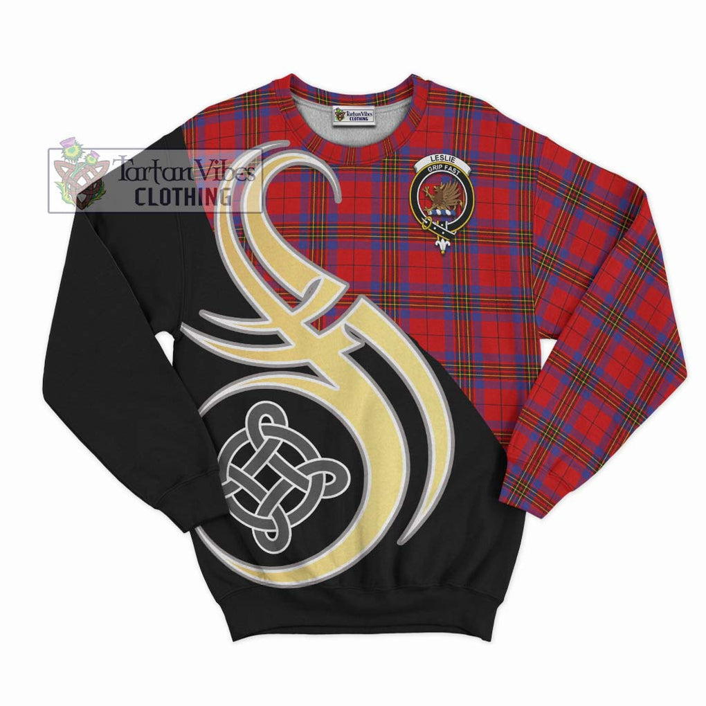 Leslie Tartan Sweatshirt with Family Crest and Celtic Symbol Style - Tartan Vibes Clothing