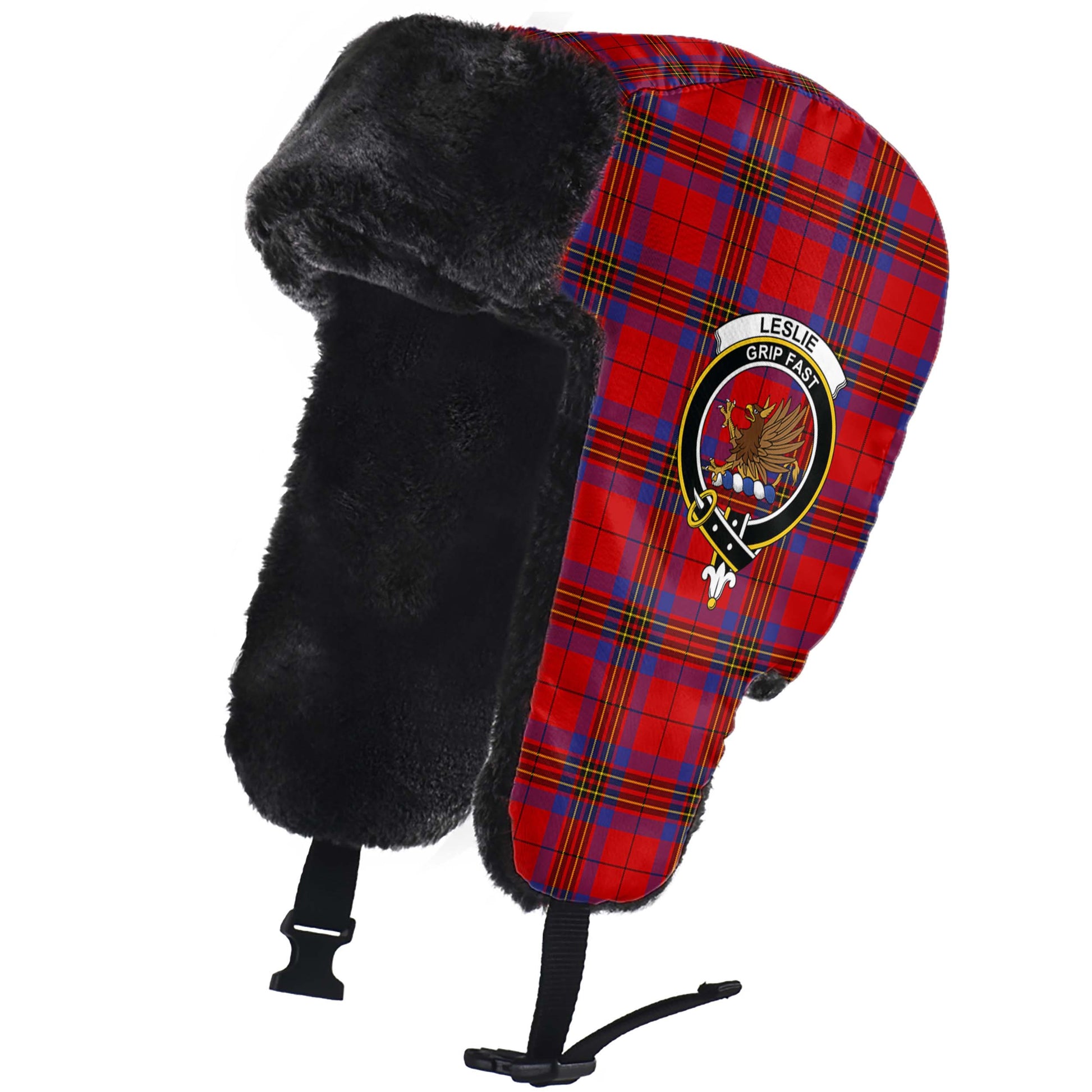 Leslie Modern Tartan Winter Trapper Hat with Family Crest - Tartanvibesclothing