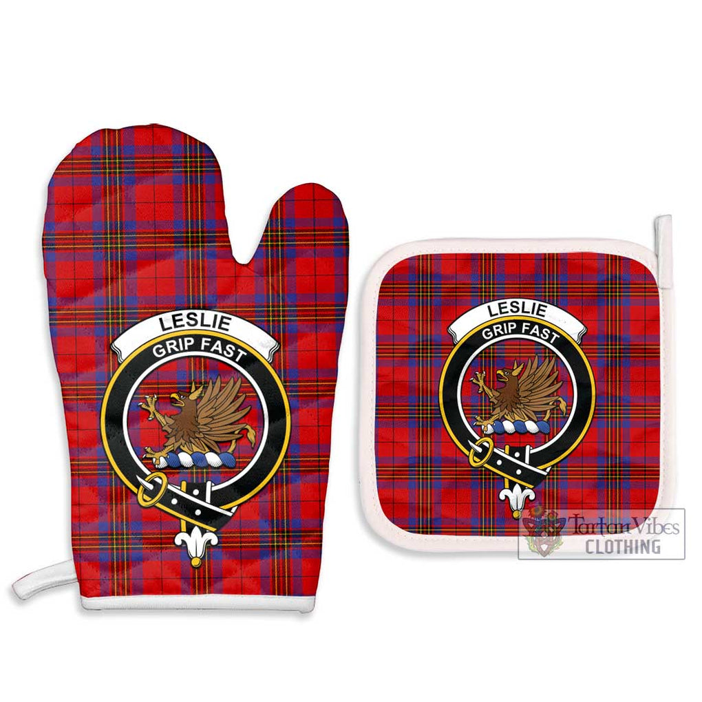 Leslie Tartan Combo Oven Mitt & Pot-Holder with Family Crest Combo 1 Oven Mitt & 2 Pot-Holder White - Tartan Vibes Clothing