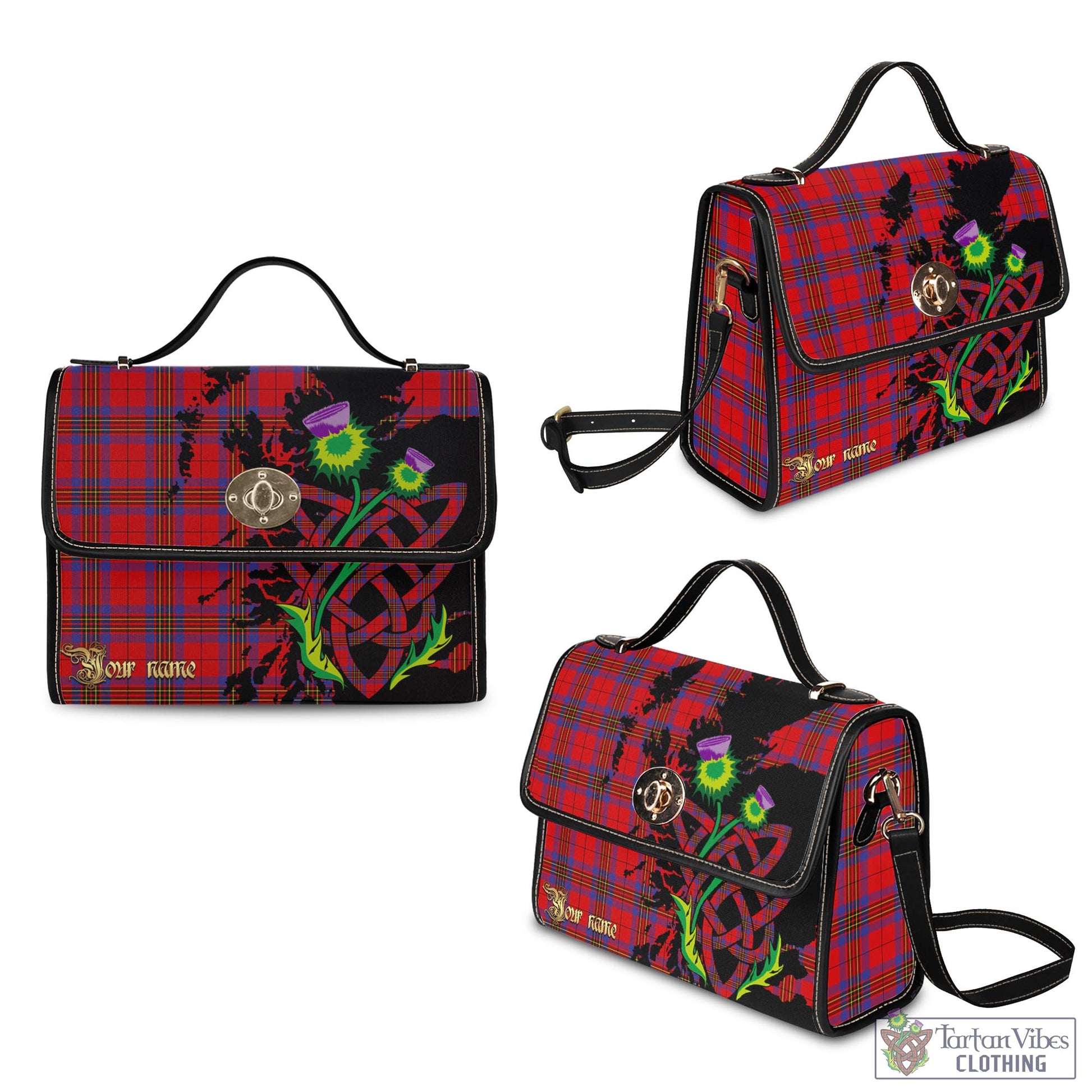 Tartan Vibes Clothing Leslie Modern Tartan Waterproof Canvas Bag with Scotland Map and Thistle Celtic Accents