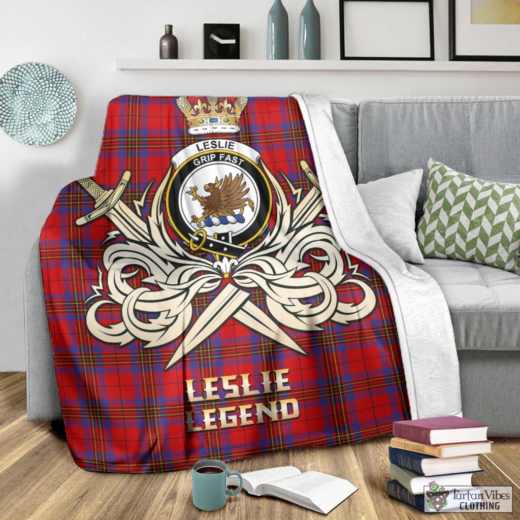Tartan Vibes Clothing Leslie Modern Tartan Blanket with Clan Crest and the Golden Sword of Courageous Legacy