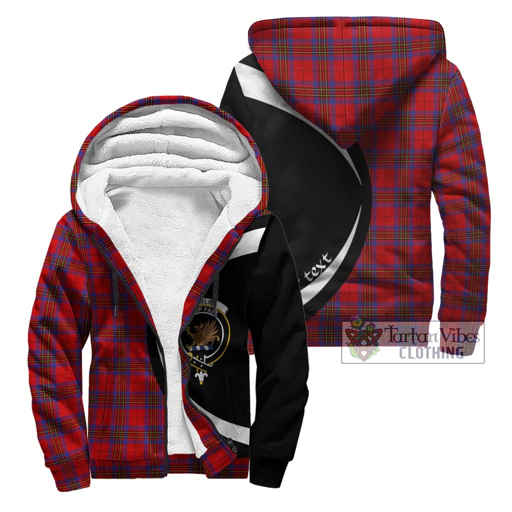 Leslie Tartan Sherpa Hoodie with Family Crest Circle Style Unisex - Tartan Vibes Clothing