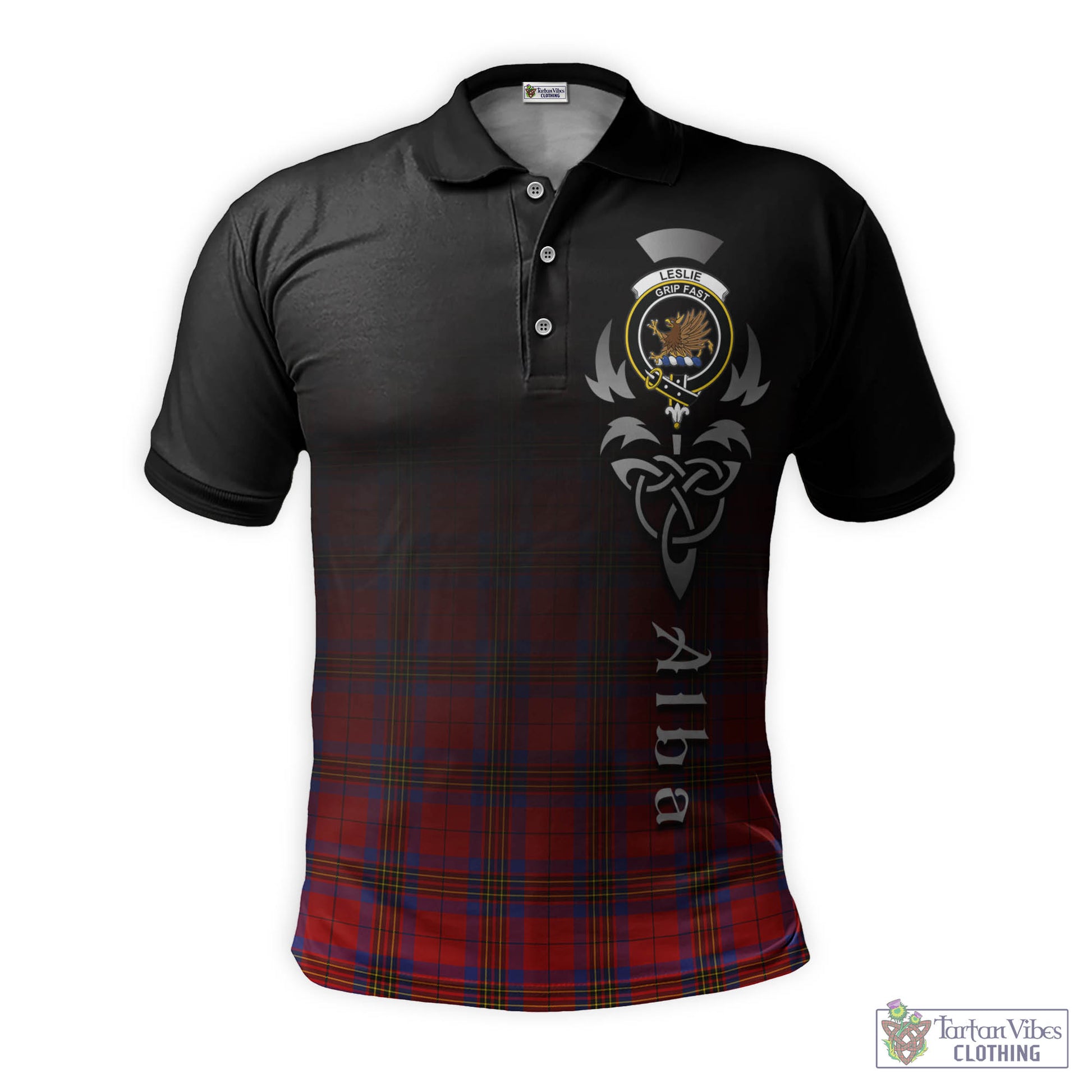 Tartan Vibes Clothing Leslie Modern Tartan Polo Shirt Featuring Alba Gu Brath Family Crest Celtic Inspired