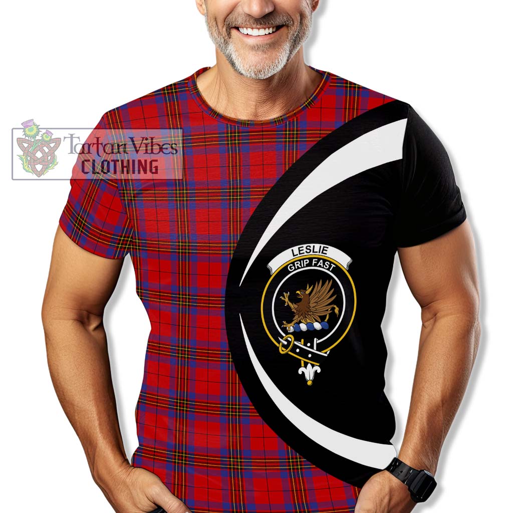Leslie Tartan T-Shirt with Family Crest Circle Style - Tartan Vibes Clothing