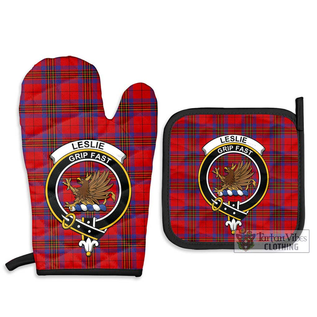 Leslie Tartan Combo Oven Mitt & Pot-Holder with Family Crest Combo 1 Oven Mitt & 2 Pot-Holder Black - Tartan Vibes Clothing