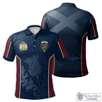 Leslie Red Tartan Men's Polo Shirt with Family Crest and Scottish Thistle Vibes Sport Style