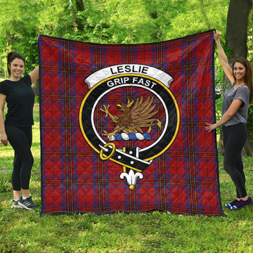 Leslie Red Tartan Quilt with Family Crest