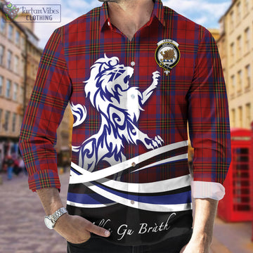 Leslie Red Tartan Long Sleeve Button Up Shirt with Alba Gu Brath Regal Lion Emblem