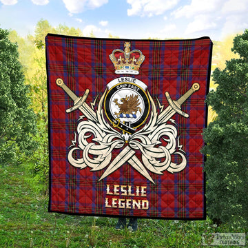 Leslie Red Tartan Quilt with Clan Crest and the Golden Sword of Courageous Legacy