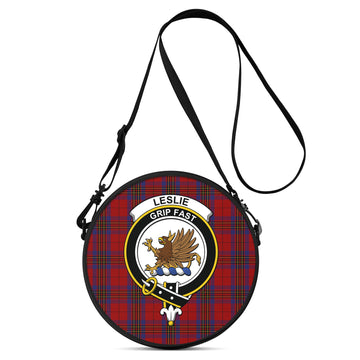 Leslie Red Tartan Round Satchel Bags with Family Crest